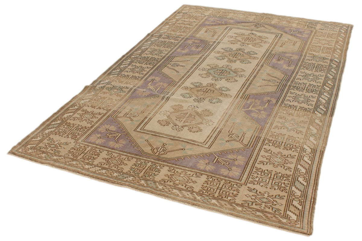 5x8 Beige and Red Turkish Milas Rug
