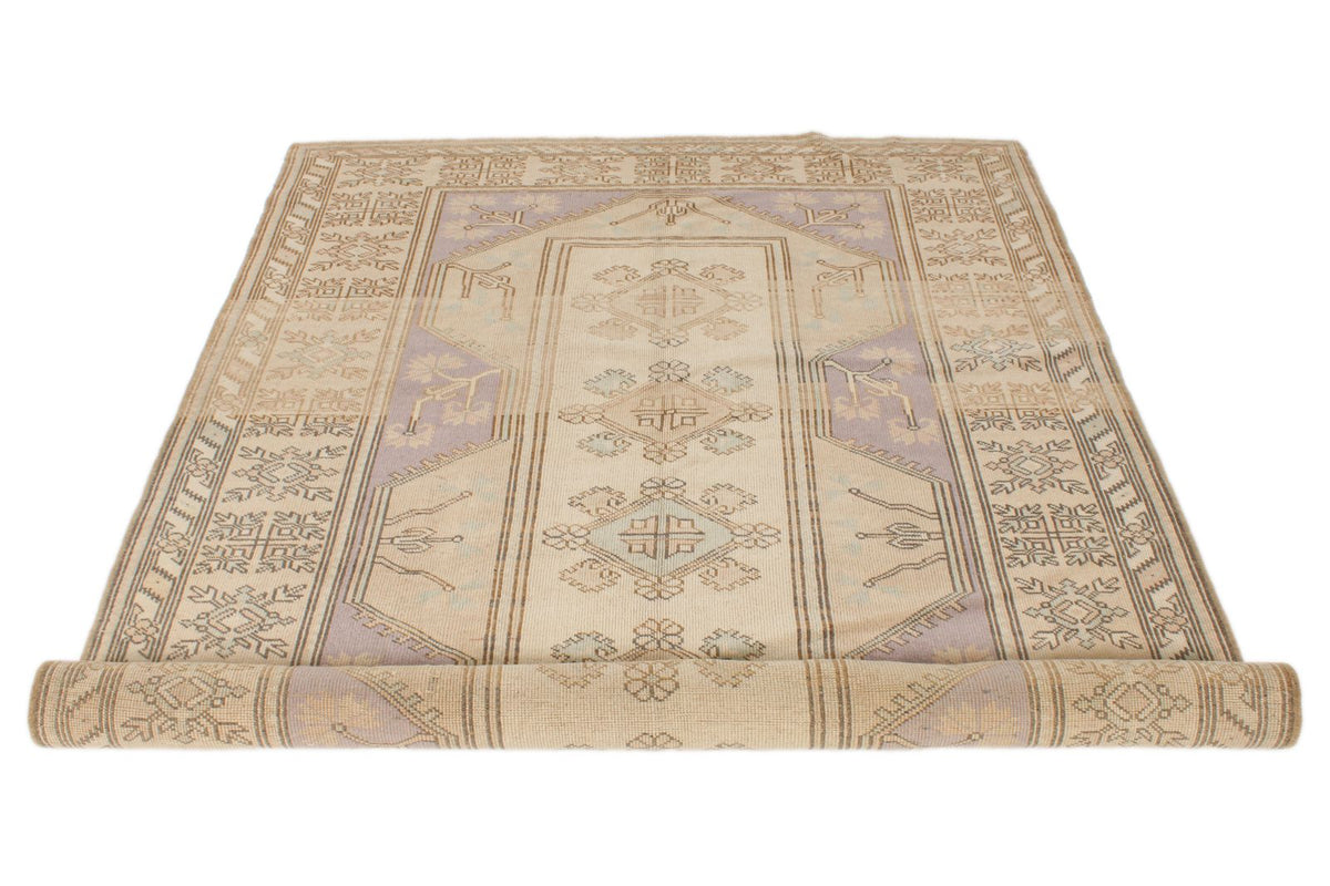 5x8 Beige and Red Turkish Milas Rug
