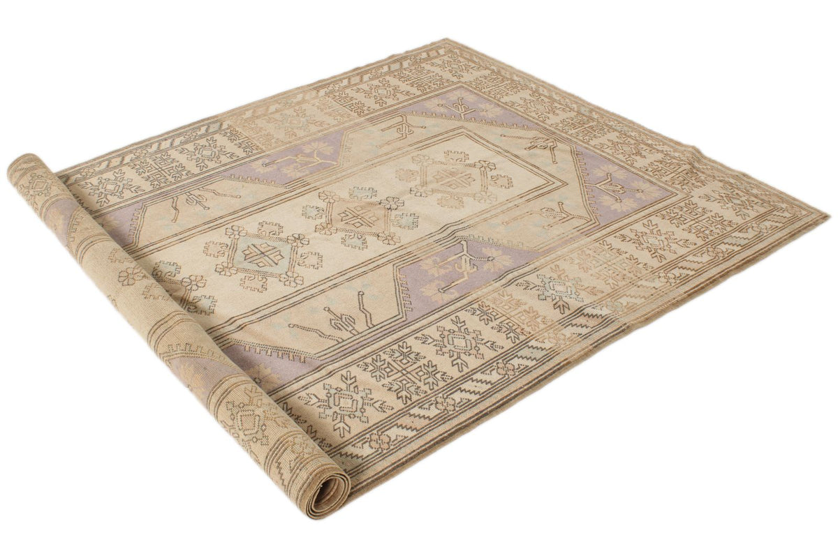 5x8 Beige and Red Turkish Milas Rug