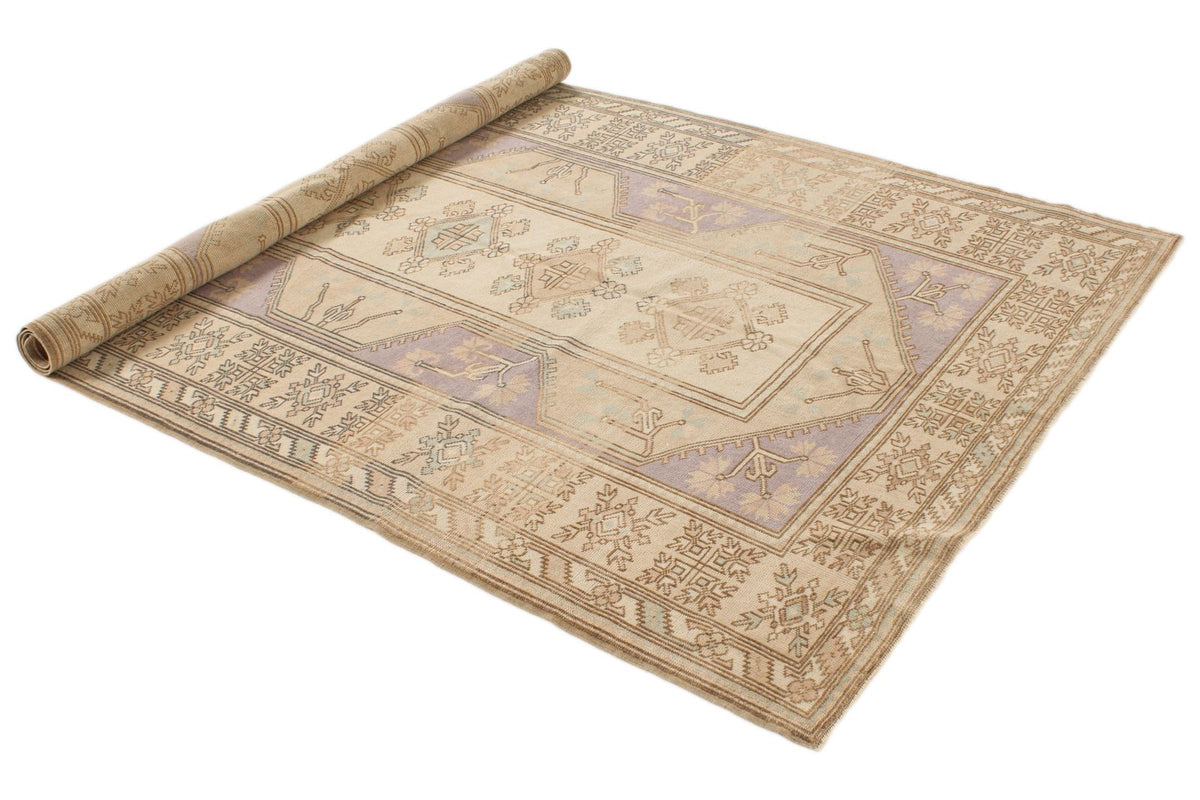 5x8 Beige and Red Turkish Milas Rug