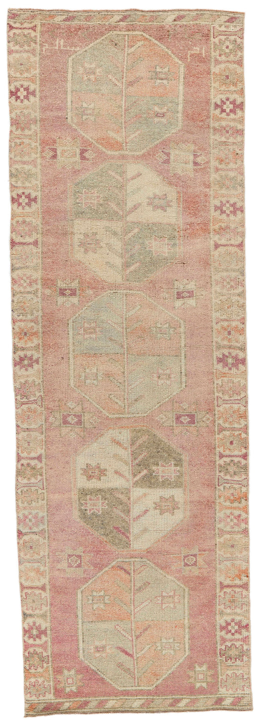3x10 Pink and Beige Turkish Tribal Runner