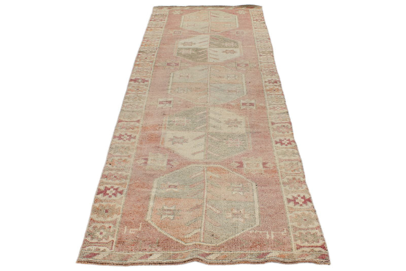 3x10 Pink and Beige Turkish Tribal Runner