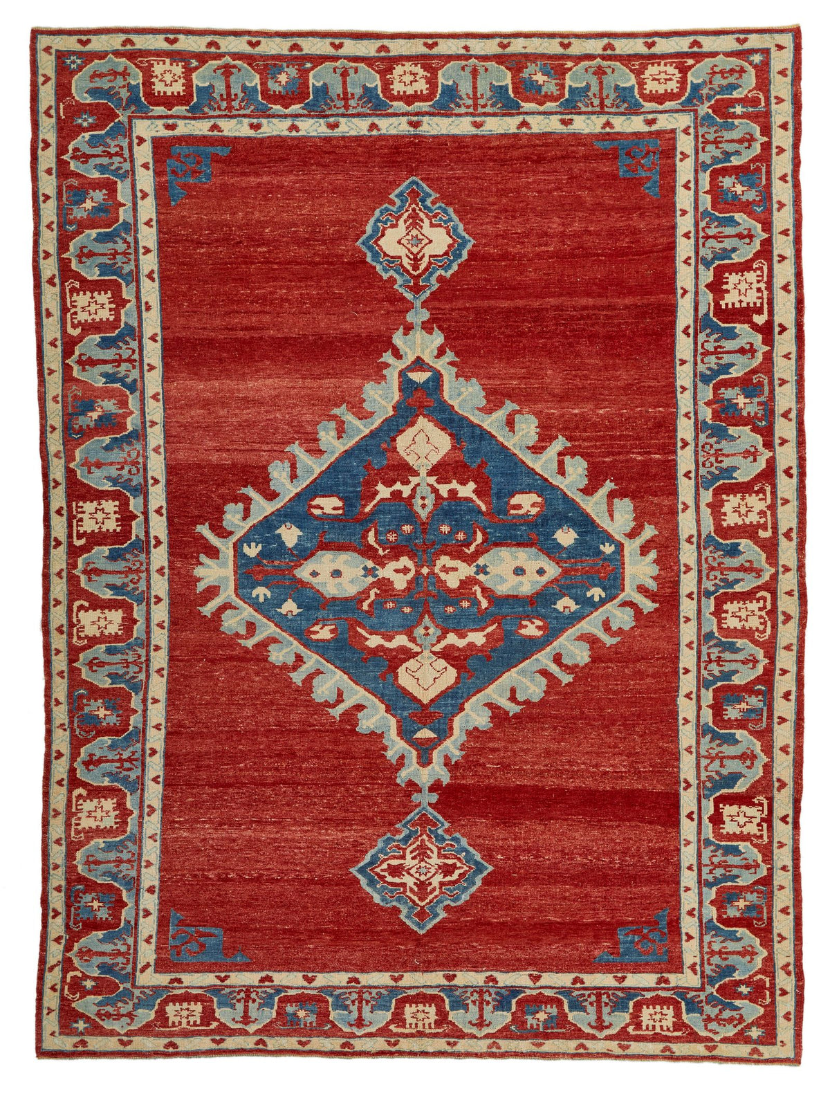 7x10 Rust and Blue Turkish Tribal Rug