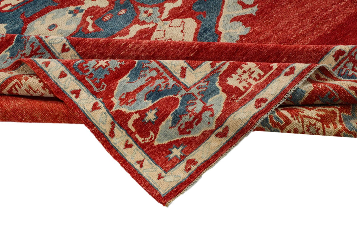 7x10 Rust and Blue Turkish Tribal Rug