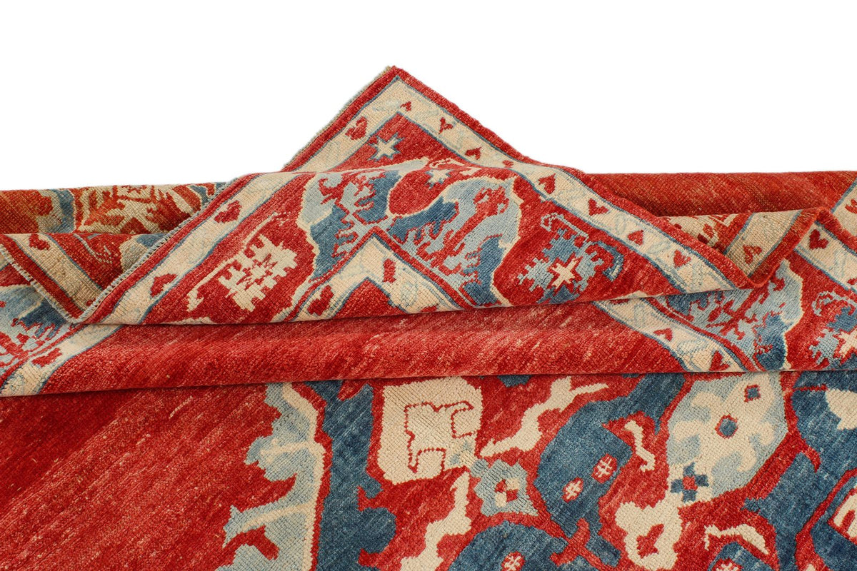 7x10 Rust and Blue Turkish Tribal Rug