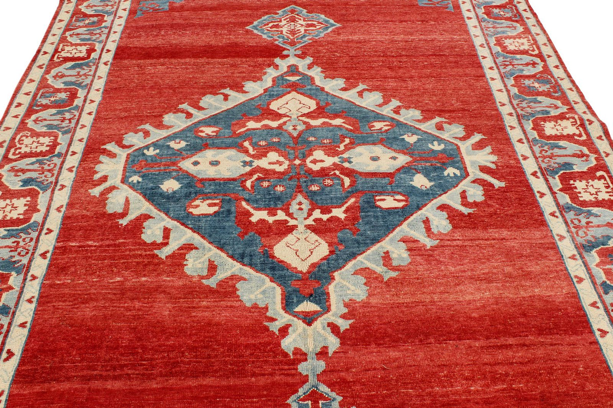 7x10 Rust and Blue Turkish Tribal Rug