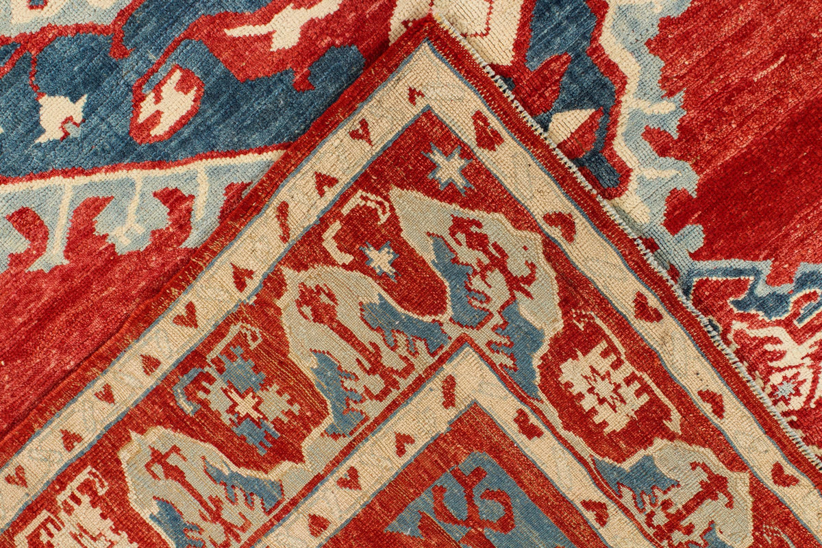 7x10 Rust and Blue Turkish Tribal Rug