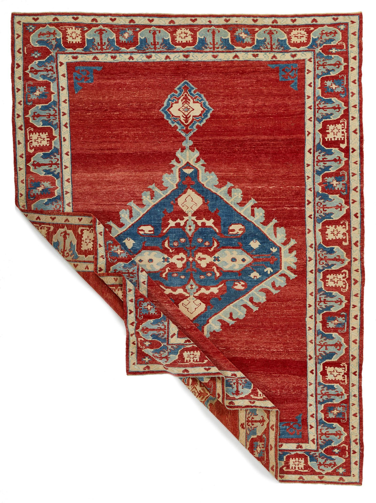 7x10 Rust and Blue Turkish Tribal Rug