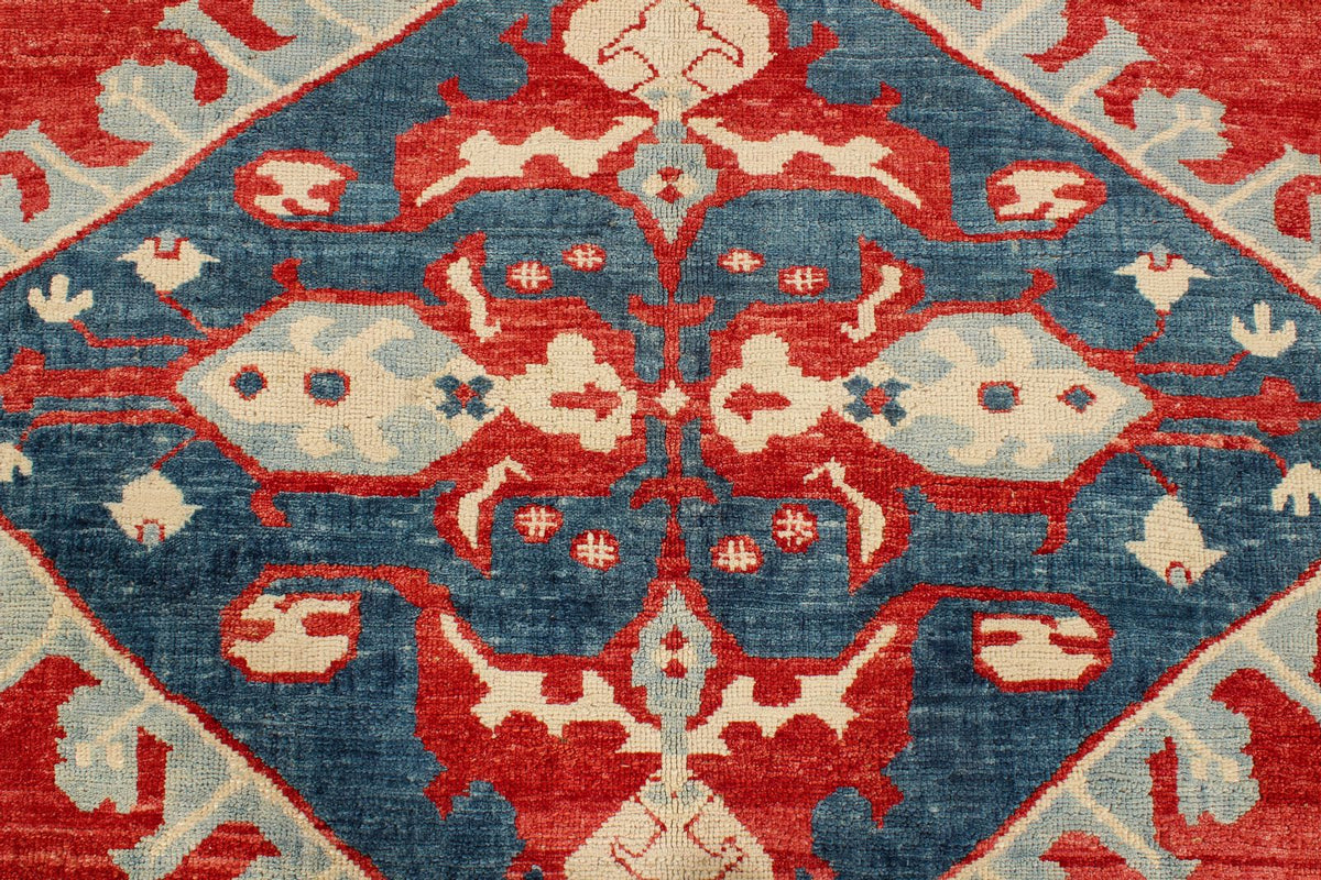 7x10 Rust and Blue Turkish Tribal Rug