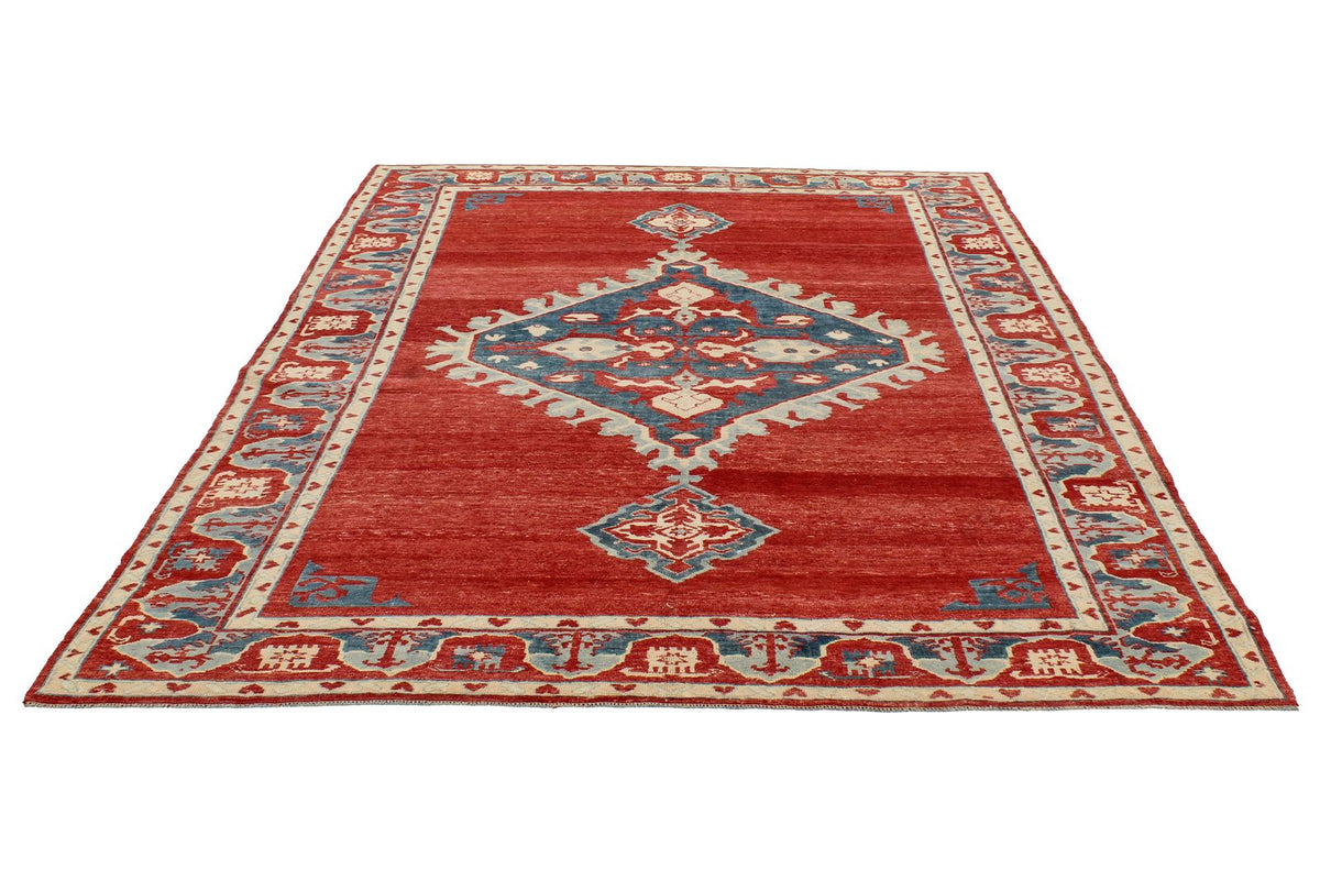 7x10 Rust and Blue Turkish Tribal Rug