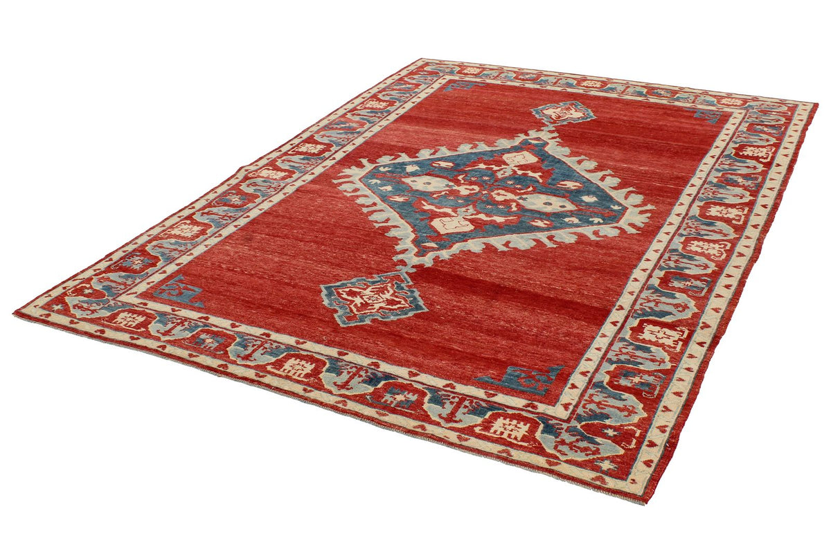 7x10 Rust and Blue Turkish Tribal Rug