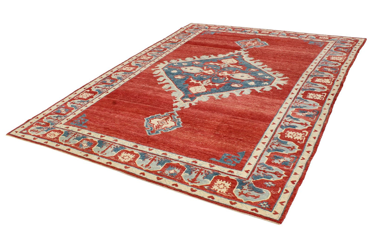 7x10 Rust and Blue Turkish Tribal Rug