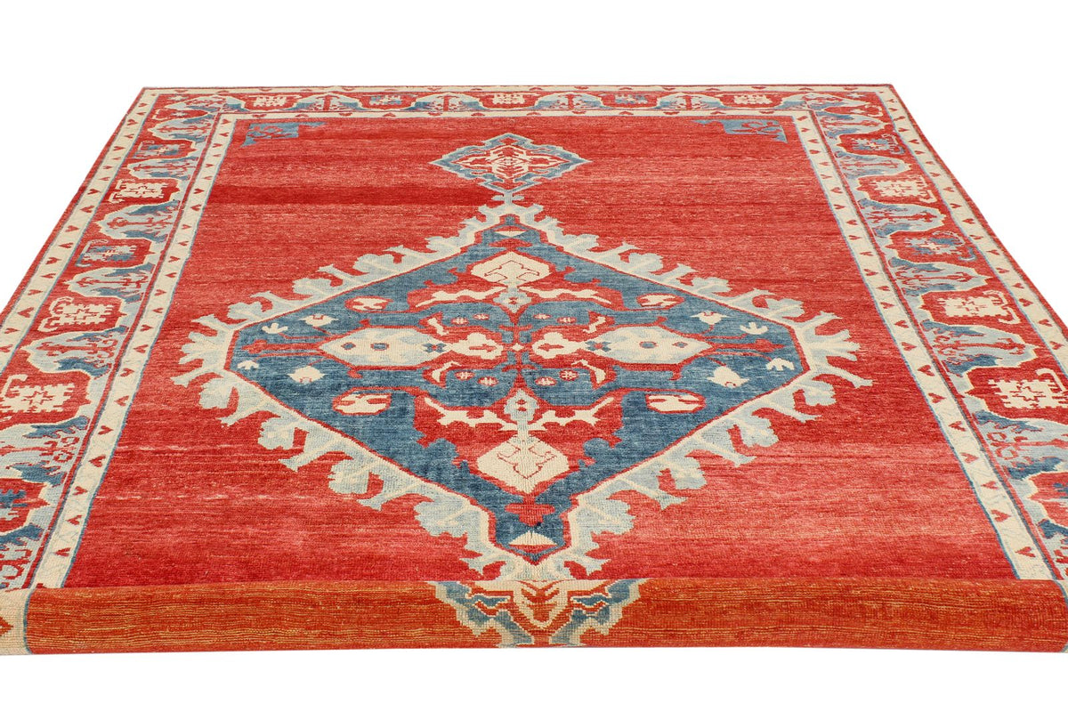 7x10 Rust and Blue Turkish Tribal Rug