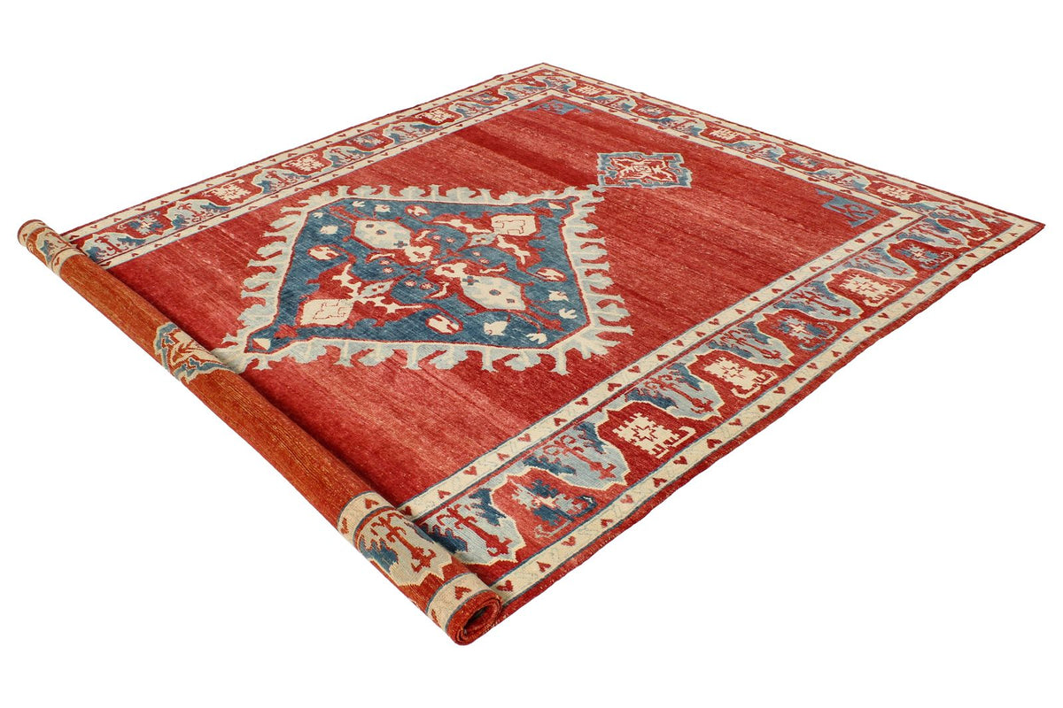 7x10 Rust and Blue Turkish Tribal Rug