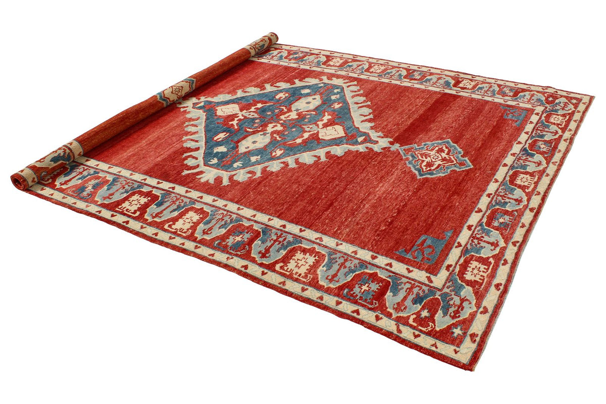 7x10 Rust and Blue Turkish Tribal Rug