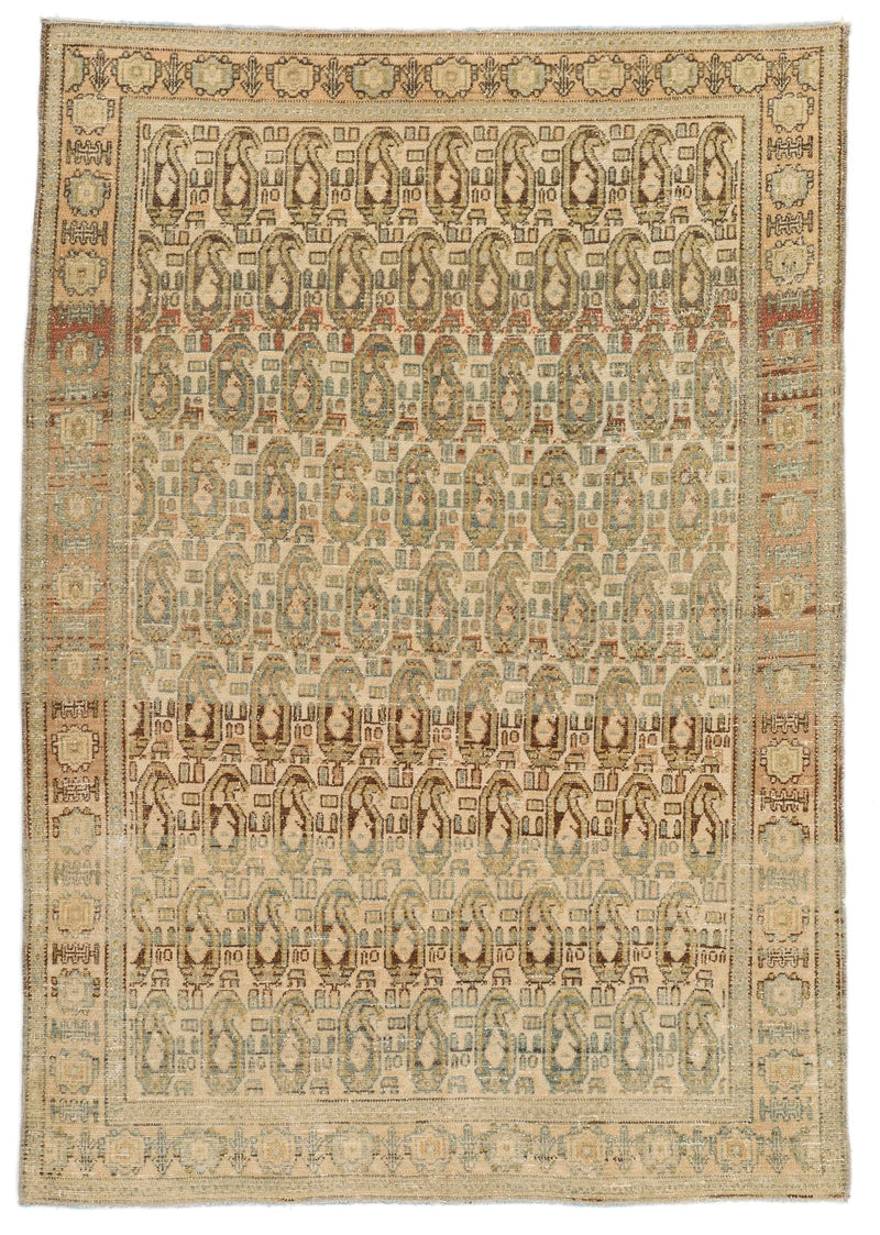 4x5 Beige and Rust Persian Tribal Rug