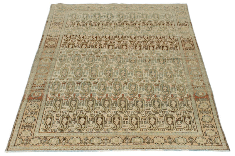 4x5 Beige and Rust Persian Tribal Rug