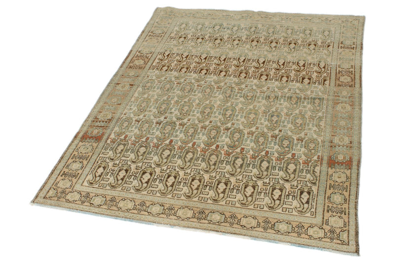 4x5 Beige and Rust Persian Tribal Rug