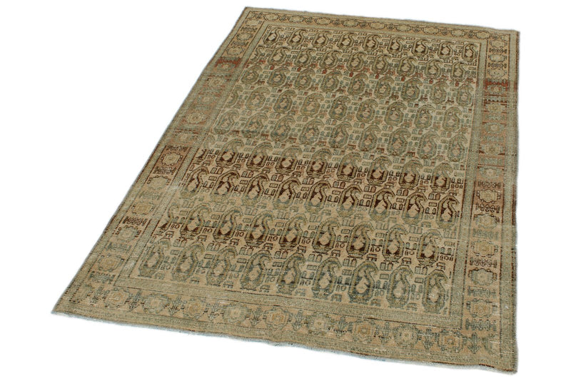 4x5 Beige and Rust Persian Tribal Rug