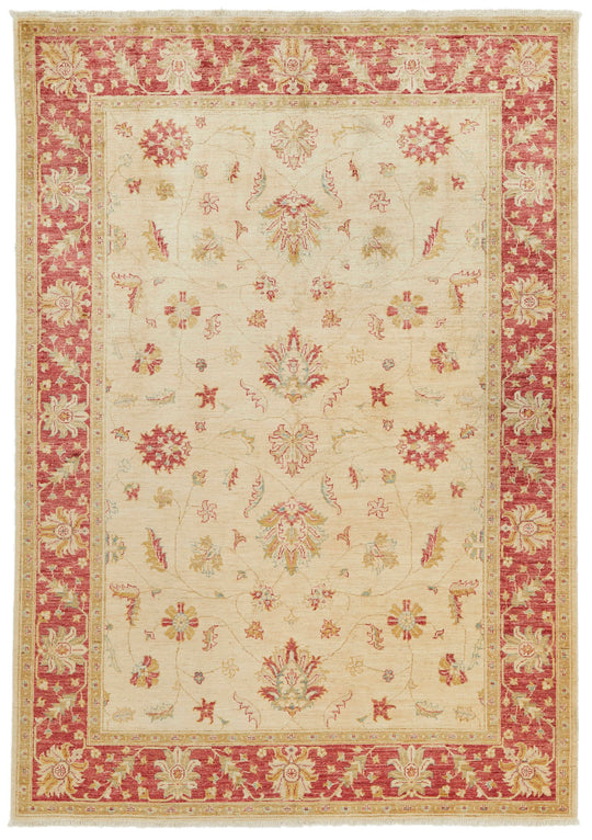 6x8 Ivory and Red Turkish Oushak Rug