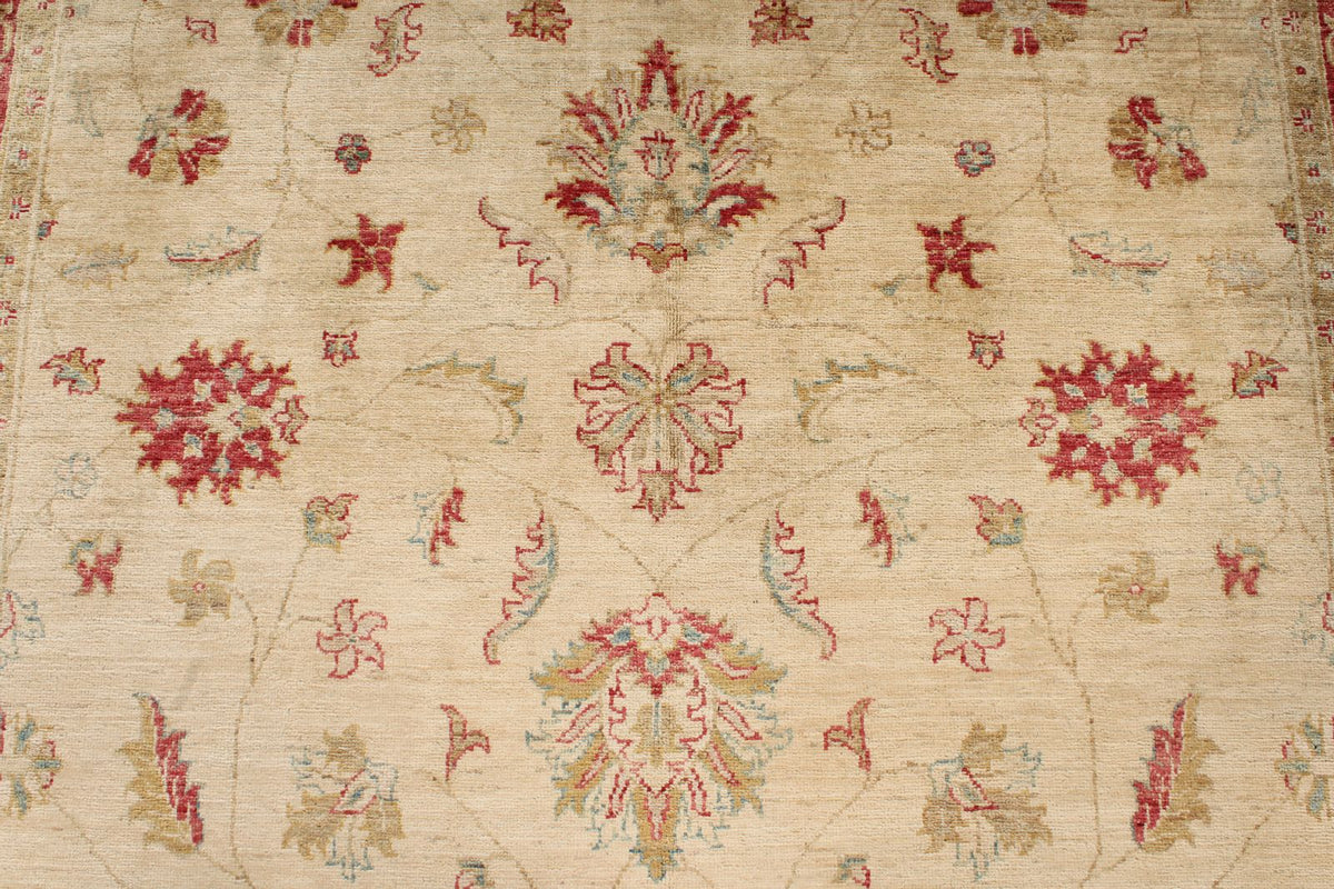 6x8 Ivory and Red Turkish Oushak Rug