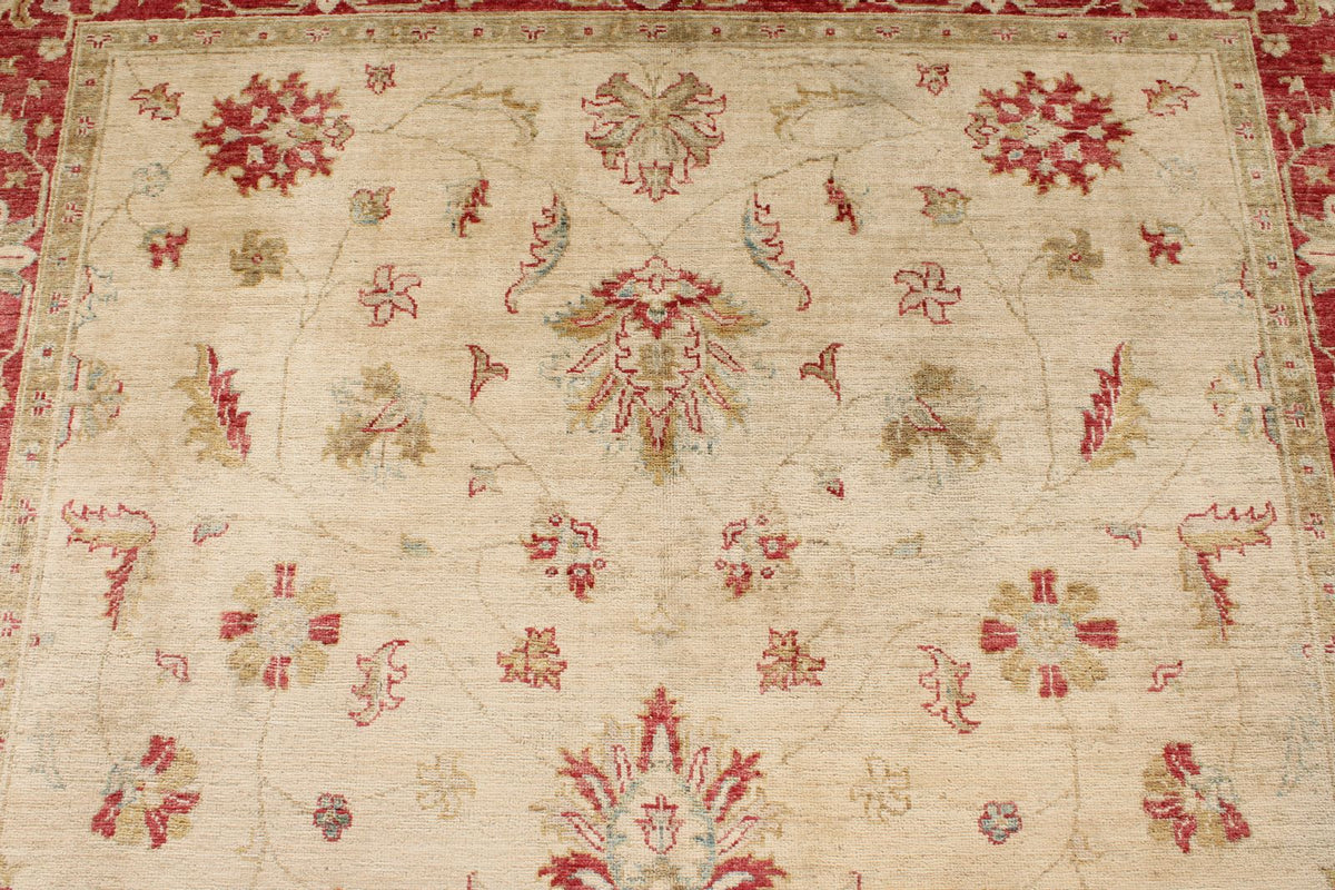 6x8 Ivory and Red Turkish Oushak Rug