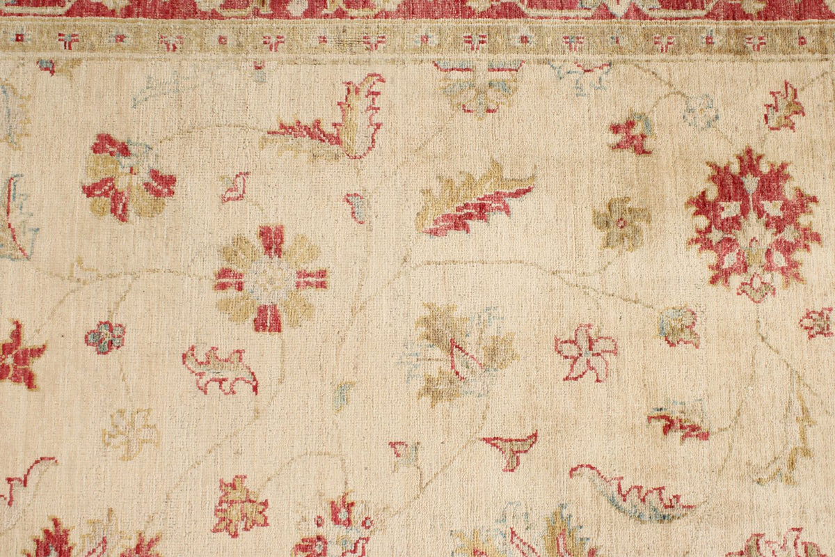 6x8 Ivory and Red Turkish Oushak Rug
