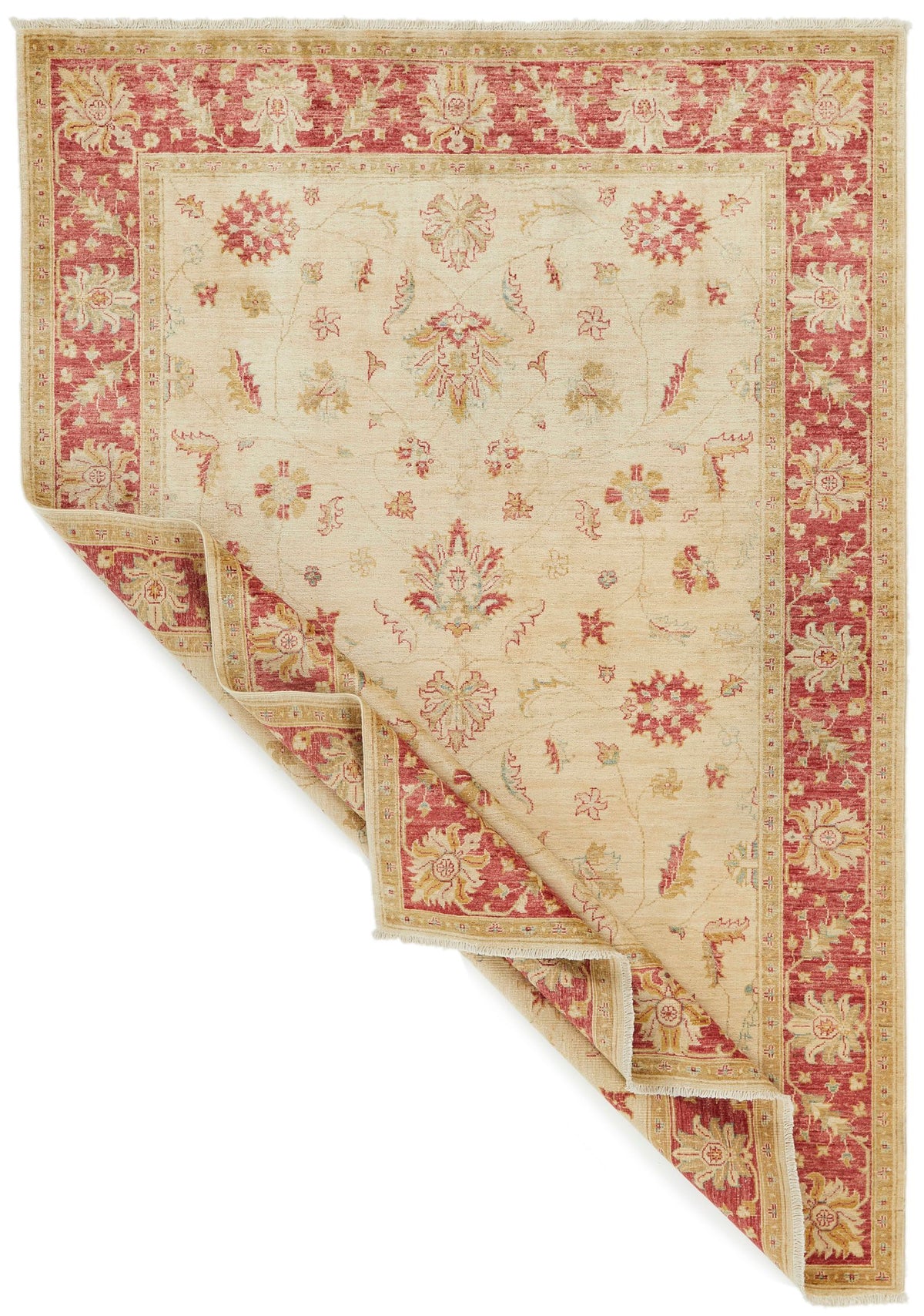 6x8 Ivory and Red Turkish Oushak Rug