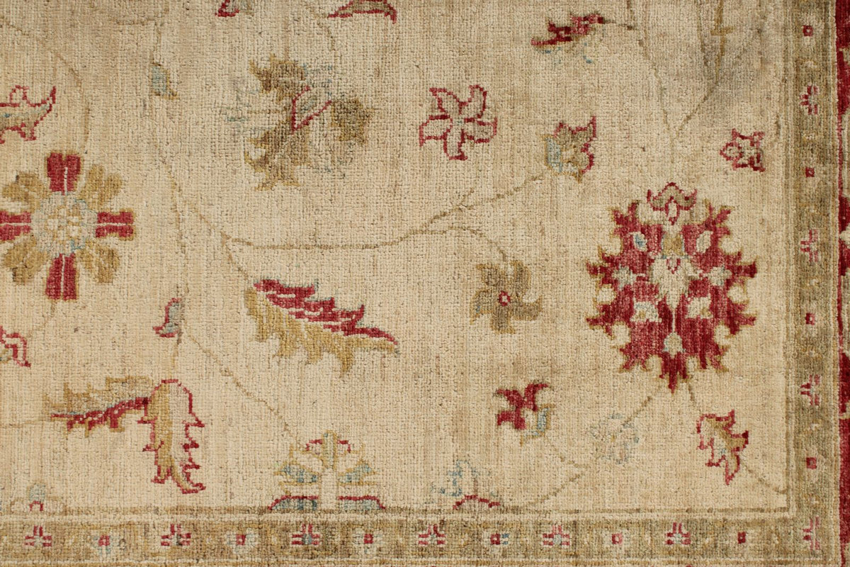 6x8 Ivory and Red Turkish Oushak Rug