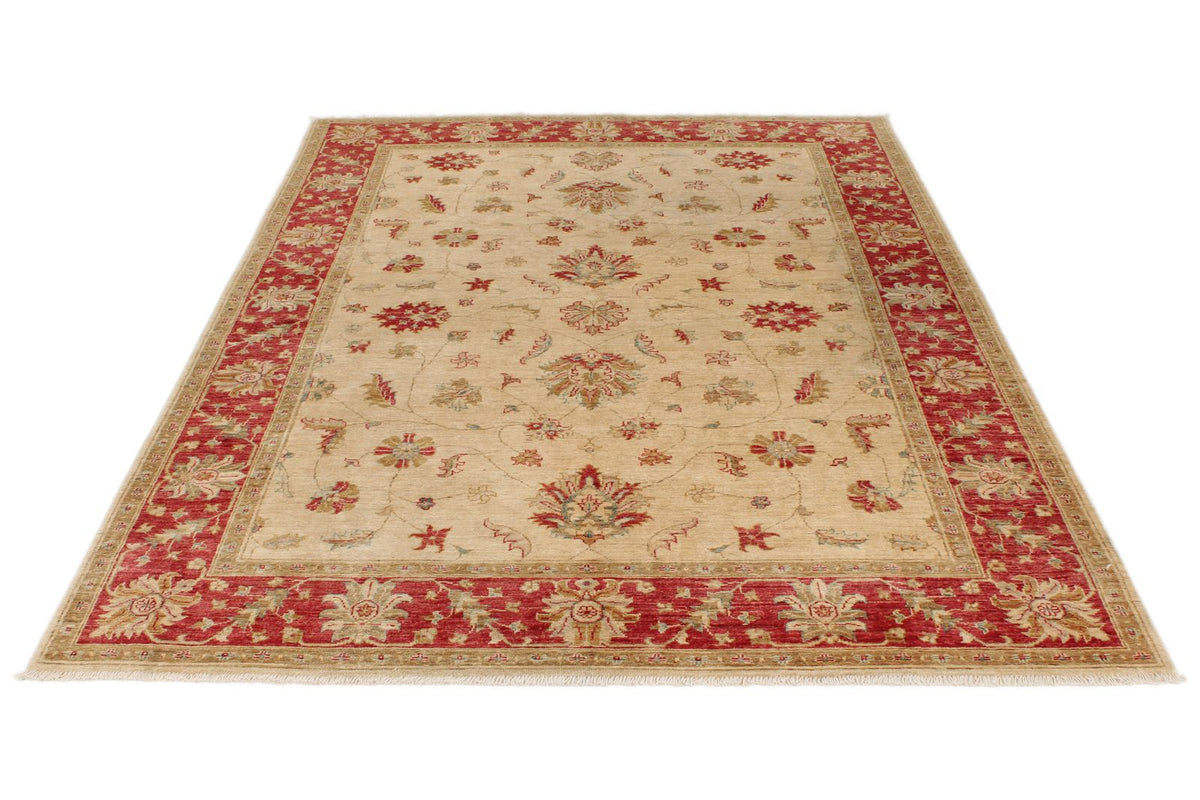 6x8 Ivory and Red Turkish Oushak Rug