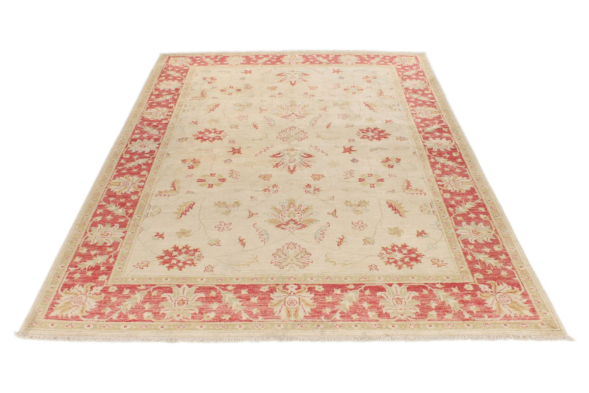 6x8 Ivory and Red Turkish Oushak Rug
