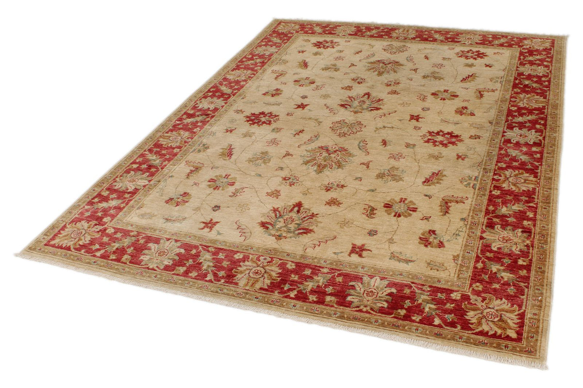 6x8 Ivory and Red Turkish Oushak Rug