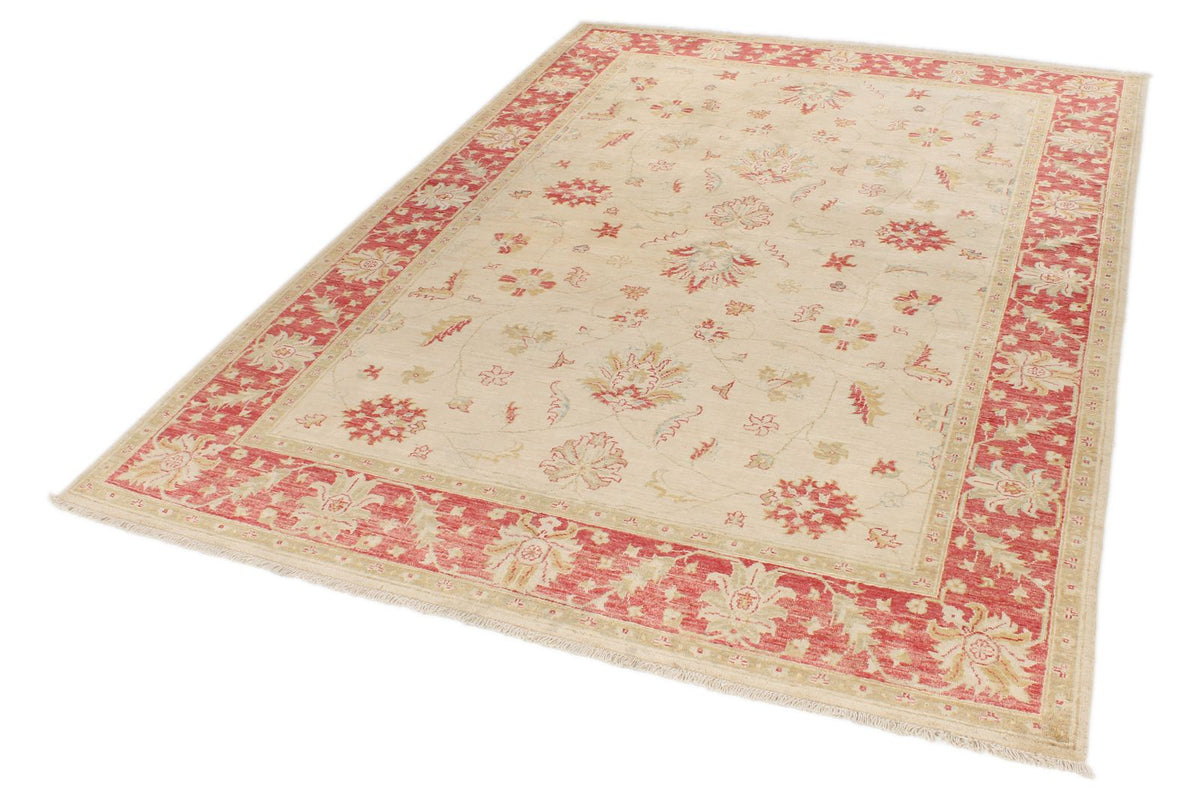 6x8 Ivory and Red Turkish Oushak Rug