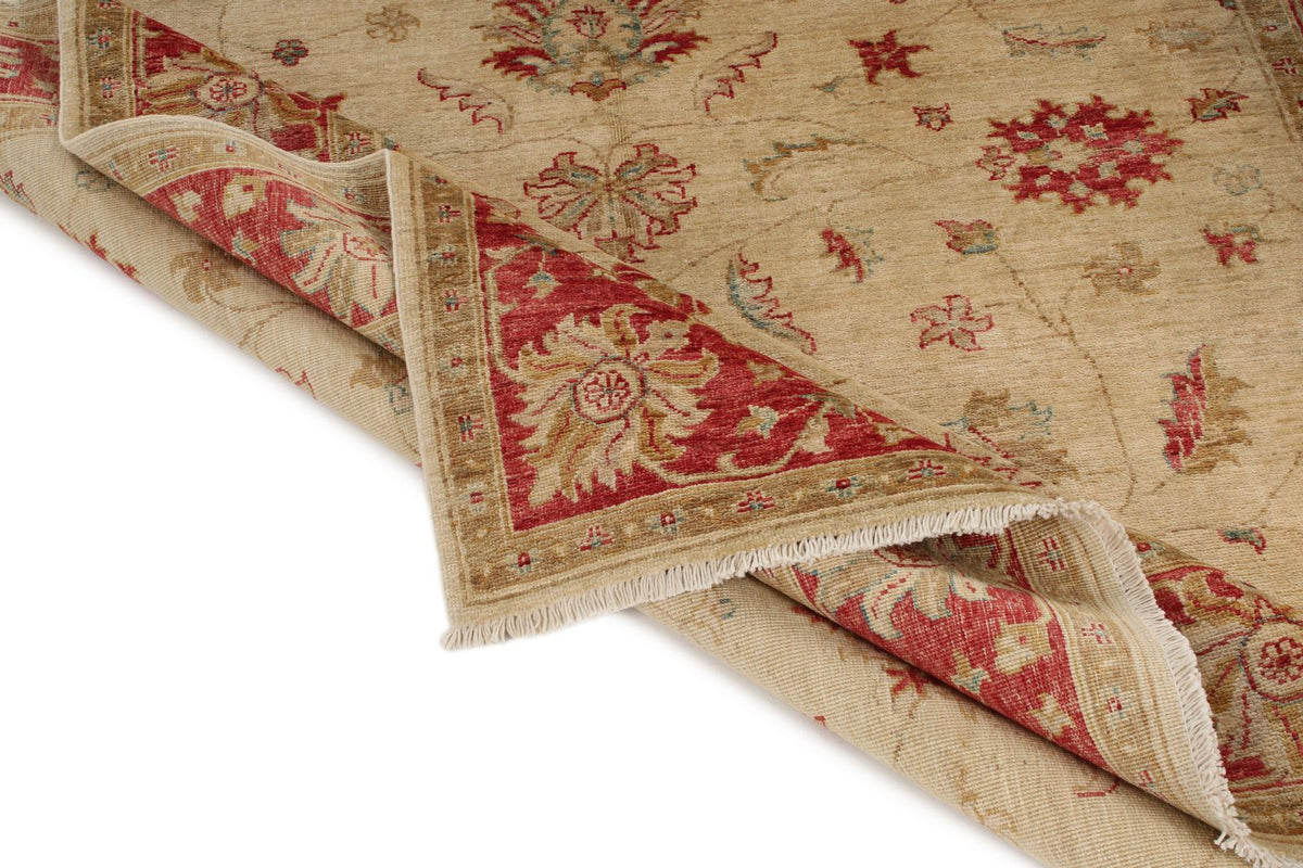 6x8 Ivory and Red Turkish Oushak Rug