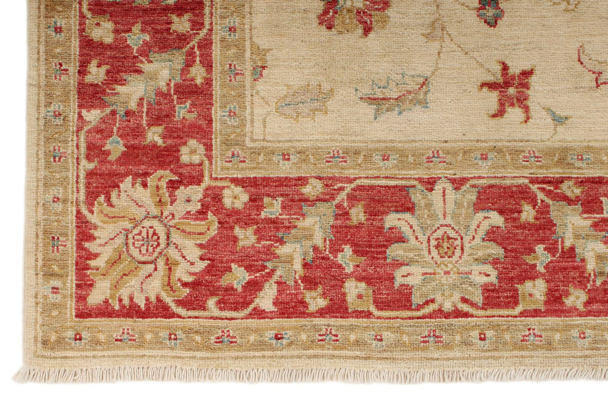 6x8 Ivory and Red Turkish Oushak Rug