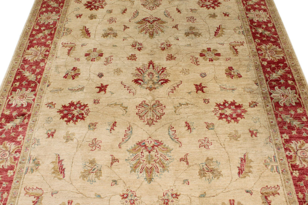 6x8 Ivory and Red Turkish Oushak Rug