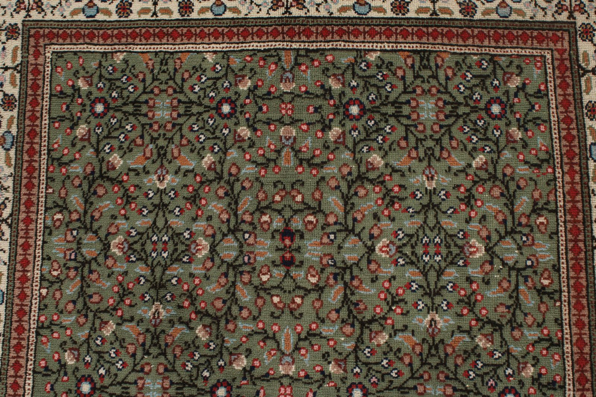 4x6 Green and Ivory Turkish Traditional Rug