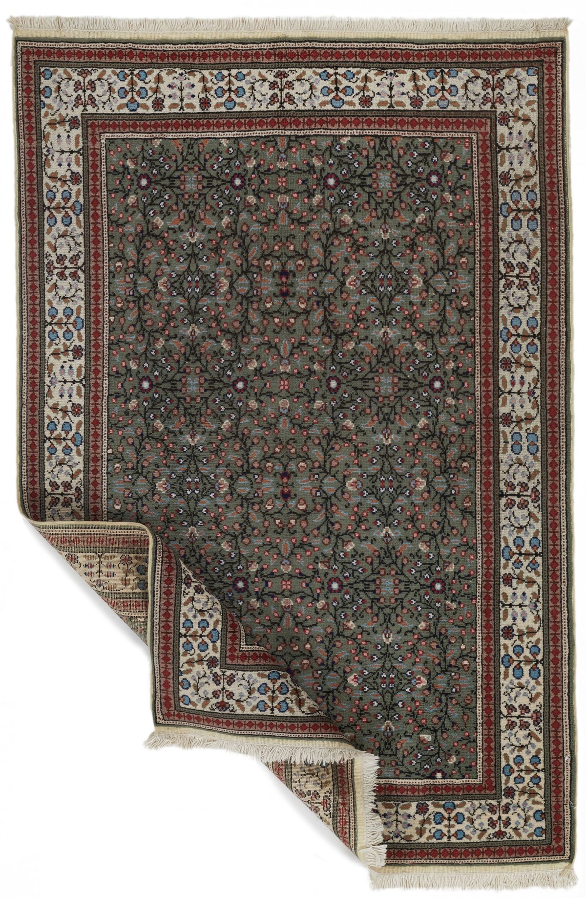 4x6 Green and Ivory Turkish Traditional Rug