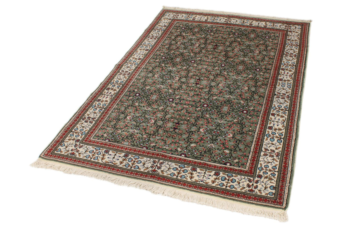 4x6 Green and Ivory Turkish Traditional Rug