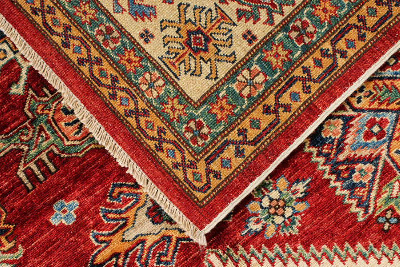 6x9 Red and Ivory Kazak Tribal Rug