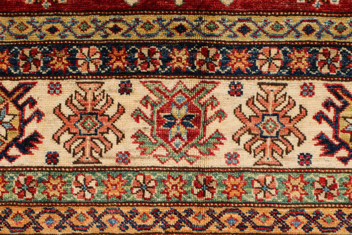 6x9 Red and Ivory Kazak Tribal Rug