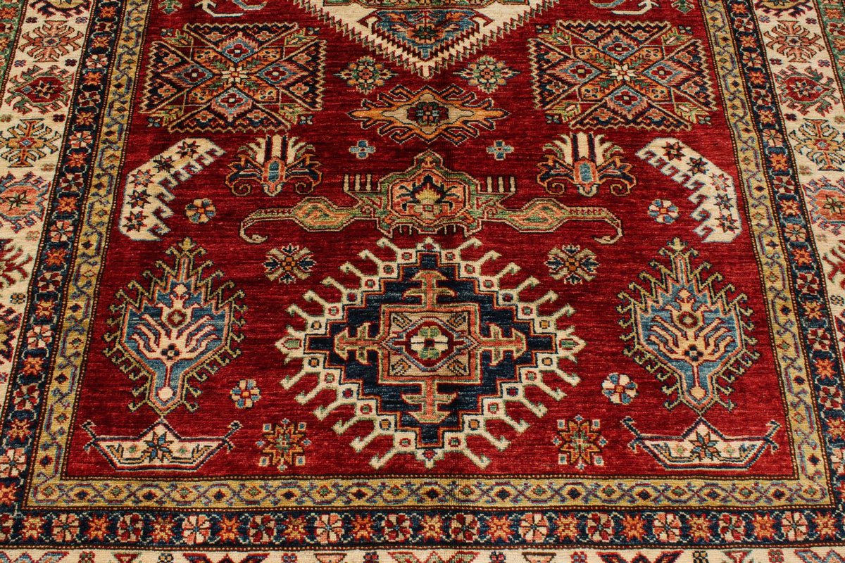 6x9 Red and Ivory Kazak Tribal Rug