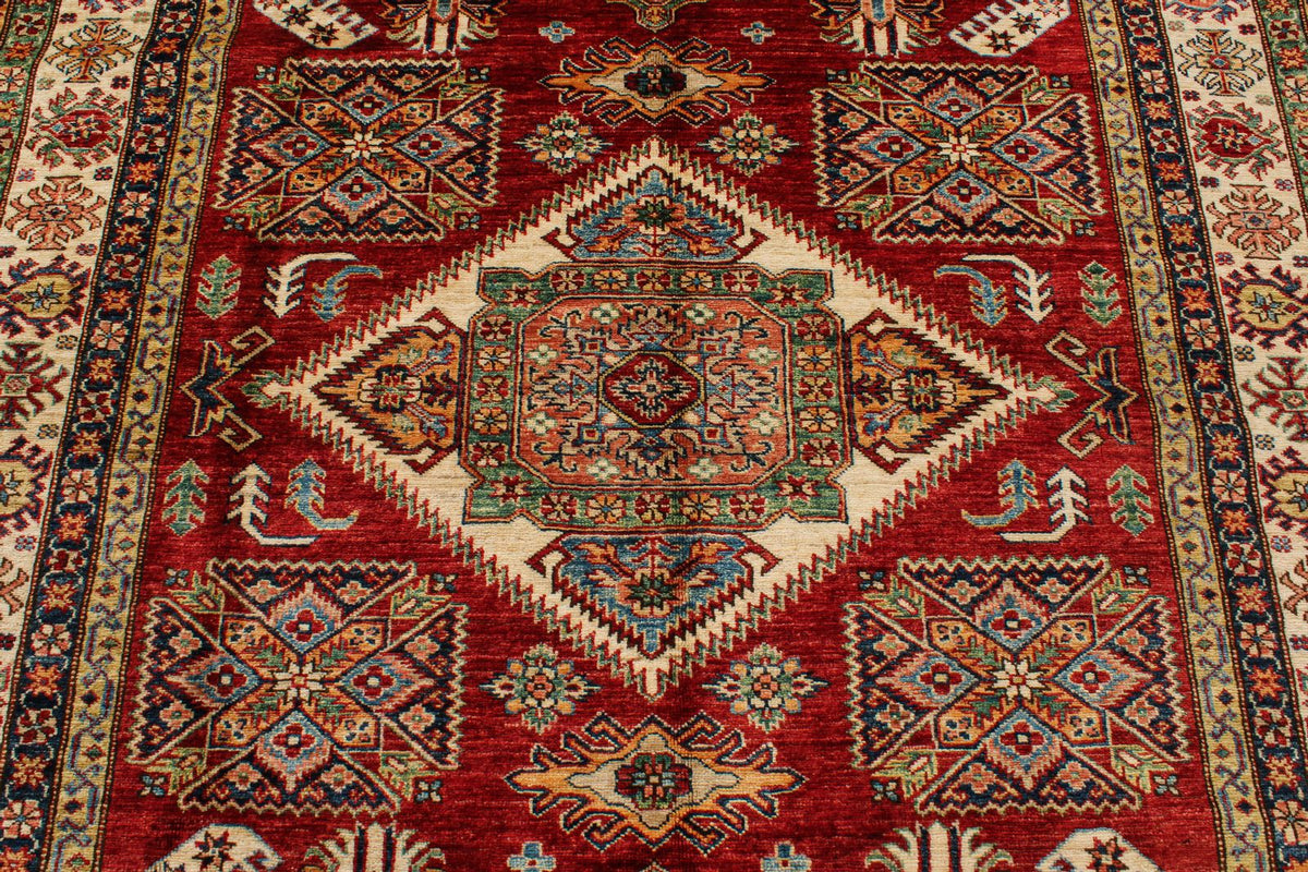 6x9 Red and Ivory Kazak Tribal Rug
