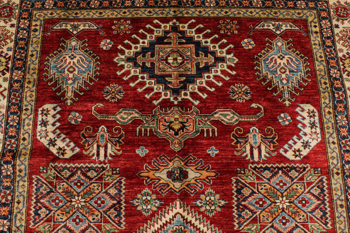 6x9 Red and Ivory Kazak Tribal Rug