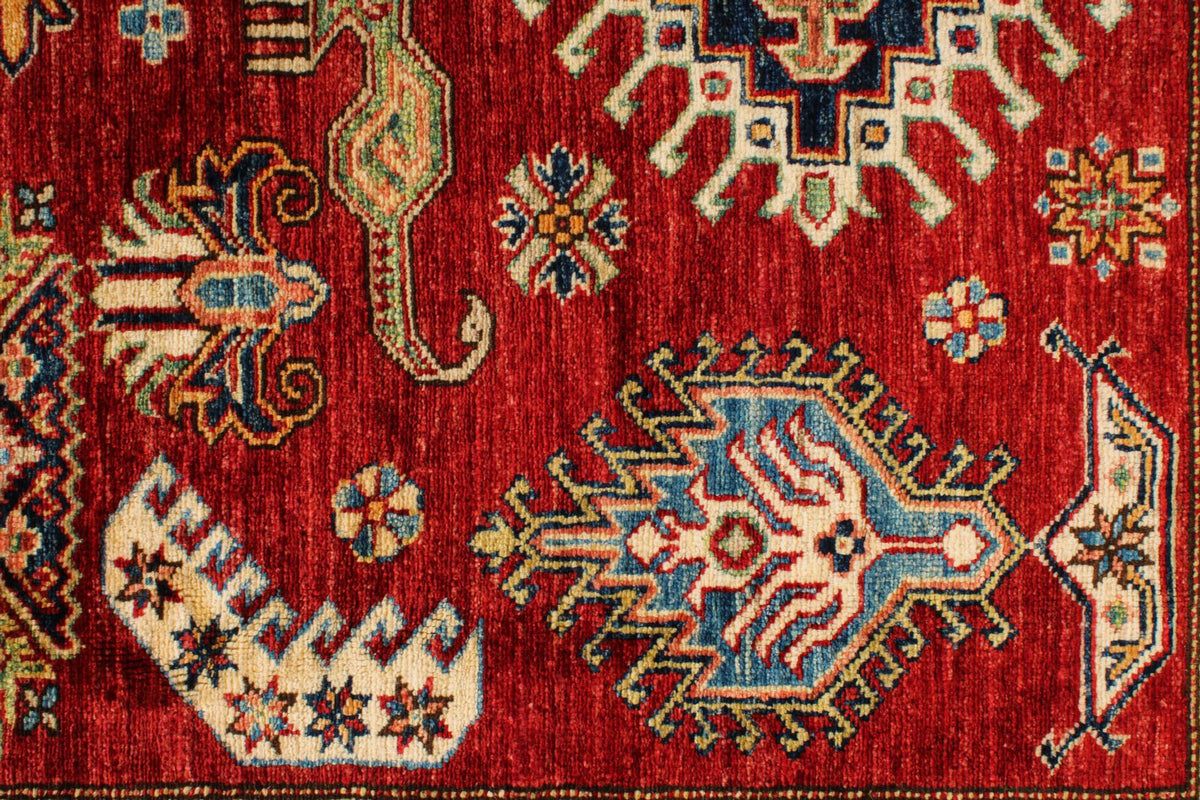 6x9 Red and Ivory Kazak Tribal Rug