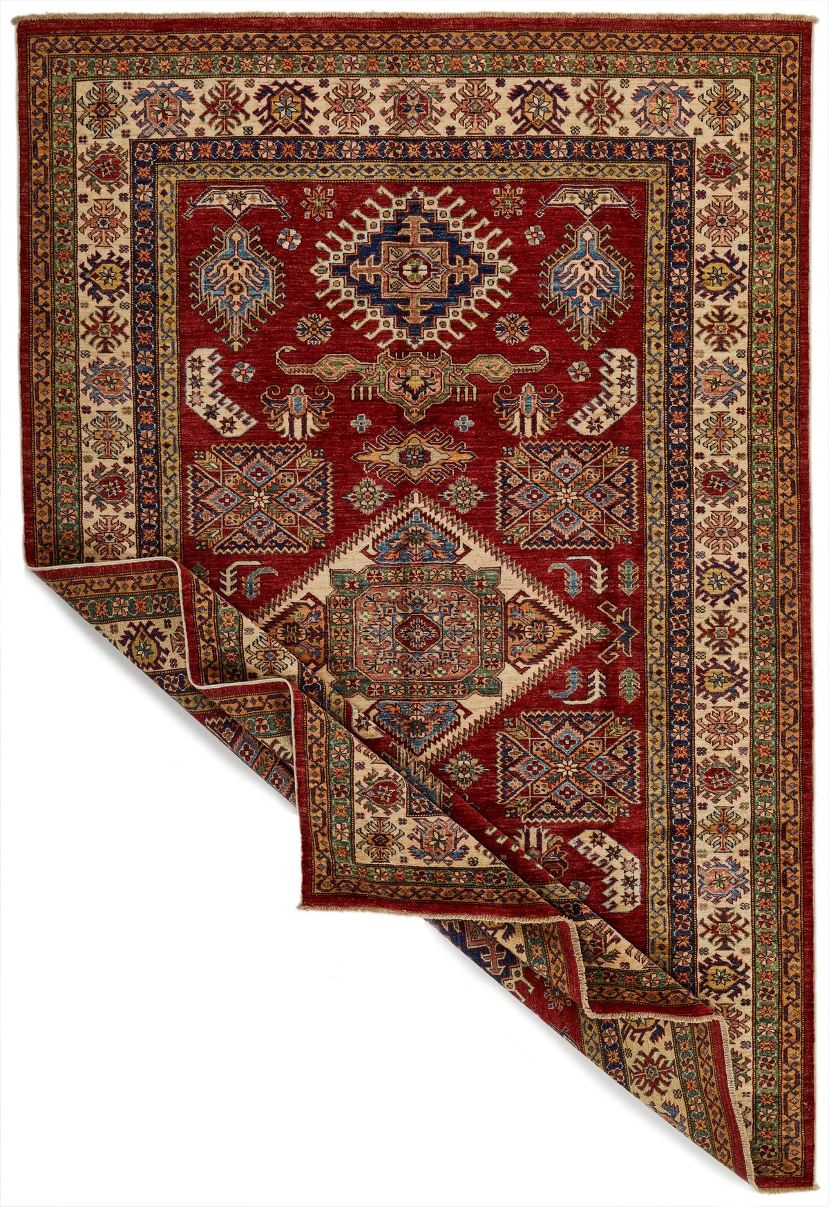 6x9 Red and Ivory Kazak Tribal Rug