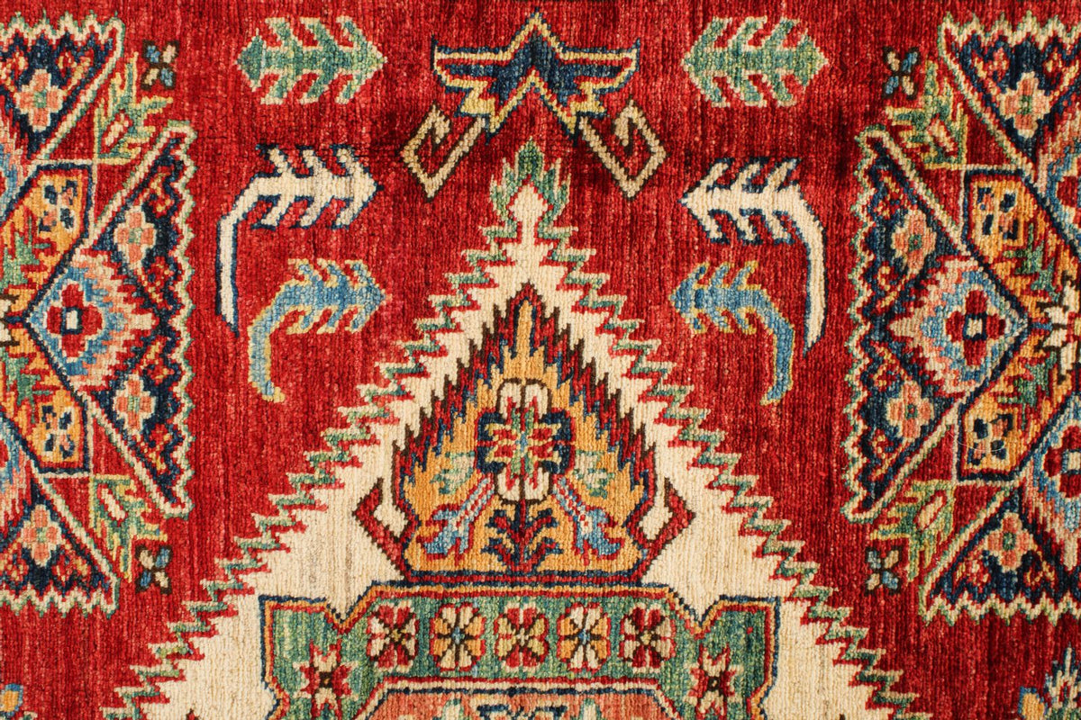 6x9 Red and Ivory Kazak Tribal Rug