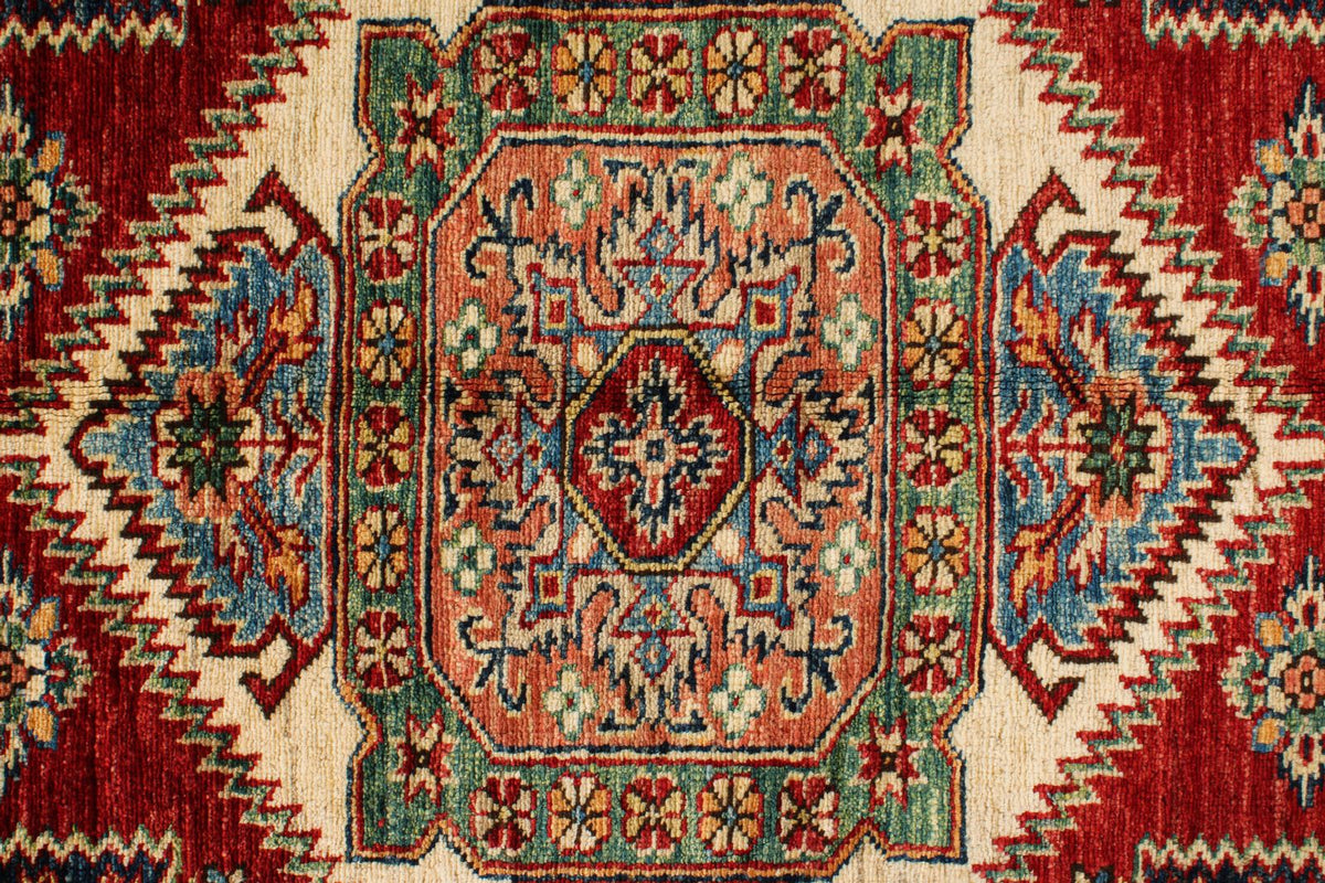 6x9 Red and Ivory Kazak Tribal Rug