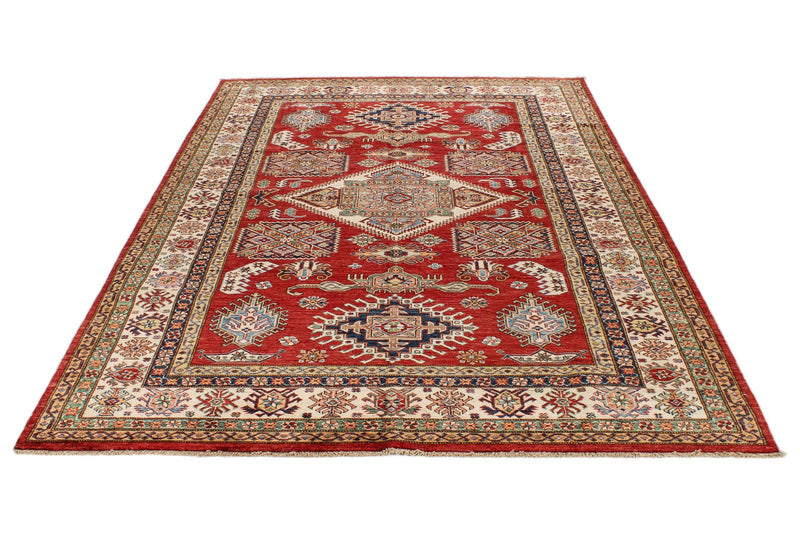 6x9 Red and Ivory Kazak Tribal Rug