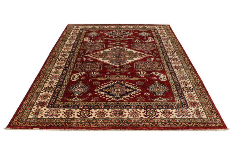 6x9 Red and Ivory Kazak Tribal Rug